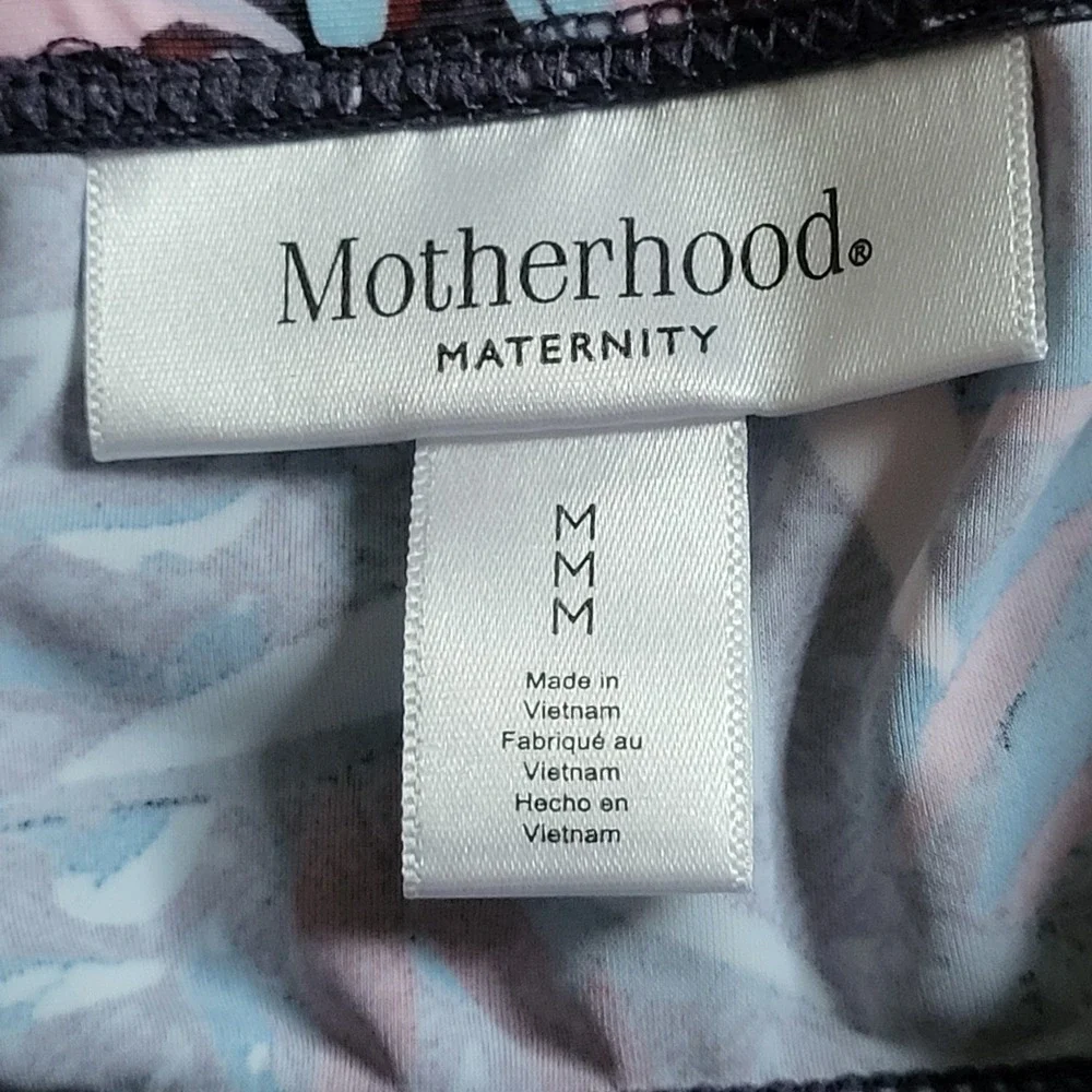 Motherhood Maternity Halter One Piece Swimsuit Tropical Leaf Print Pink Blue M